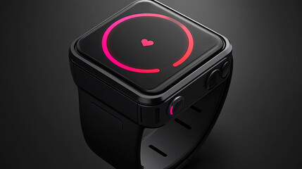 Fototapeta premium A smartwatch with a heart symbol and a red line. The watch is black and the heart is red. The red line indicates progress or achievement