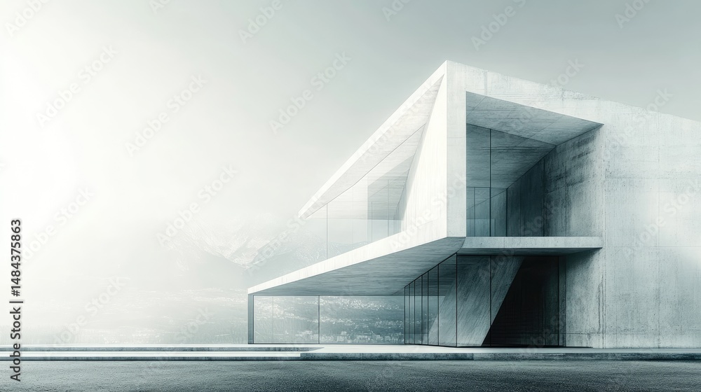 Poster modern architectural blueprint printed on vellum with translucent effect and line precision