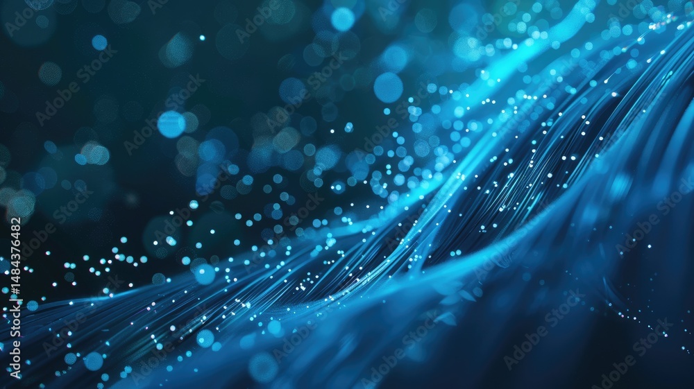 Poster abstract picture of blue light particle with digital technology style design connecting become dynam