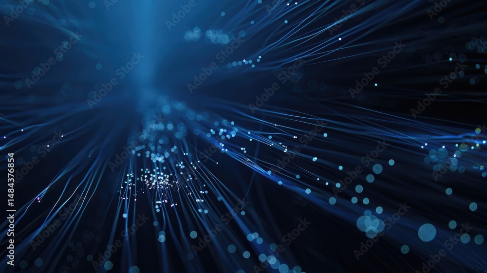 Poster abstract picture micro light sparkling particle represent data flow vivid flowing wave with high tec
