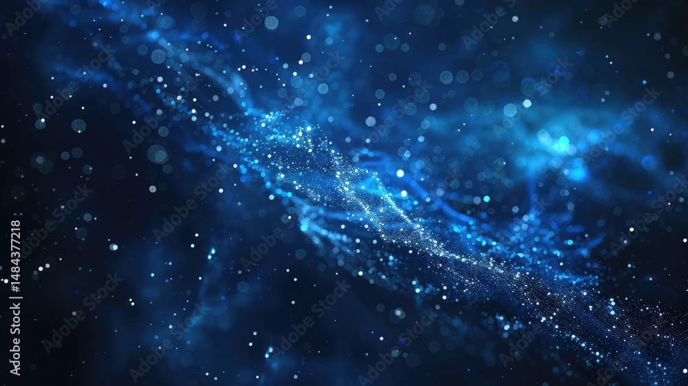 Poster abstract picture micro light sparkling particle represent data flow vivid flowing wave with high tec