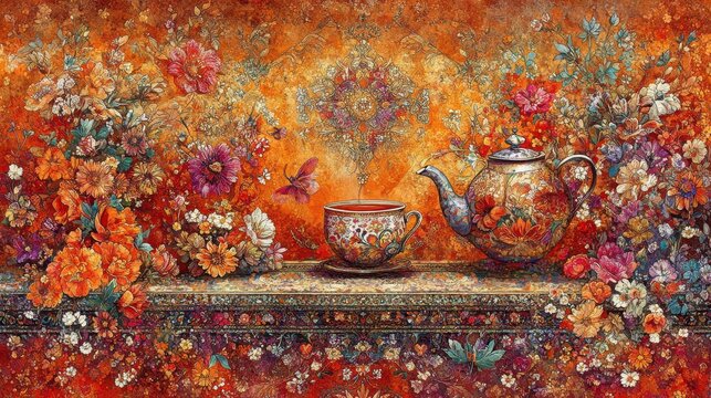 Warm floral explosion artistic arrangement vibrant painterly dep