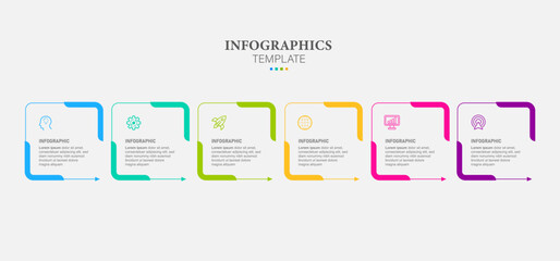 Timeline infographic elements. Business template for presentation. Vector concept with 6 options or steps.