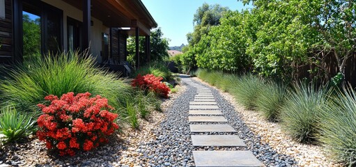 Obraz premium Serene Garden Path: A Modern Landscape Design