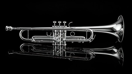 Naklejka premium Polished trumpet on black background (1)