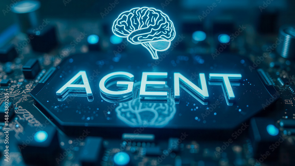 Aufkleber futuristic representation of artificial intelligence with brain and agent concept