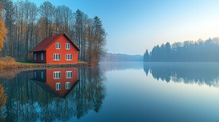 Fototapeta premium Tranquil Lakeside Cabin