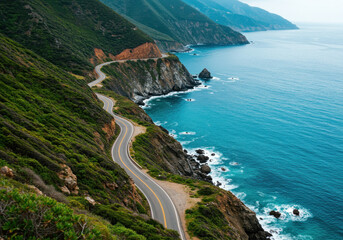 Fototapeta premium Road leading through Big Sur with stunning coastal views.