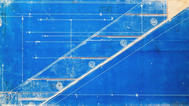 Sectional blueprint of staircase showing load paths, treads, and structural anchoring
