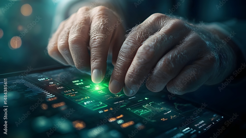 Poster futuristic financial dashboard with a glowing green buffer zone around values visualizing the concep