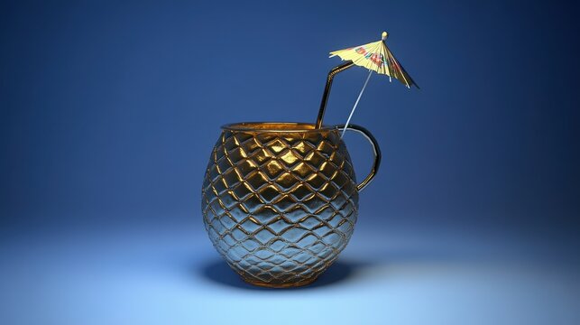 Exotic drink presentation gleaming pineapple mug embellished str