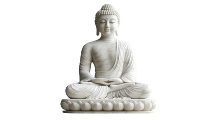 Fototapeta premium Meditative Buddha statue carved from marble stone with serene expression isolated on white background