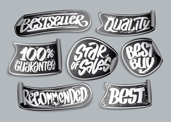 Bestseller, star of sales, best buy, recommended - stickers set