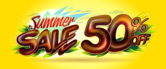 Summer sale 50 percent off half price summer discounts web banner