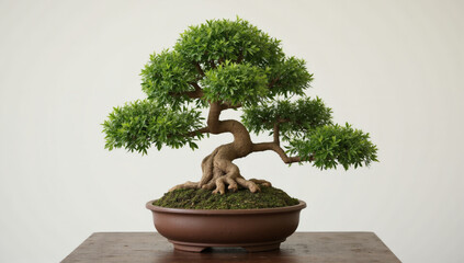 Majestic Twisted Bonsai Tree with Lush Foliage &ndash; Symbol of Harmony, Resilience, and Nature's Artistry | Zen Garden, Serenity, Tranquility