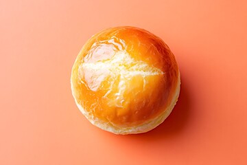Shiny baked bun on solid backdrop