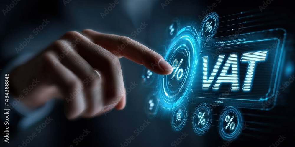 Fototapete vat digital interface: a hand interacts with a digital interface displaying 