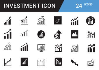 Investment Icons editable vector set Finance, Money, Growth, ROI, Stock Market, Cryptocurrency, Assets, Wealth, Banking, Profit, Savings, Portfolio, Risk, Capital, Trading