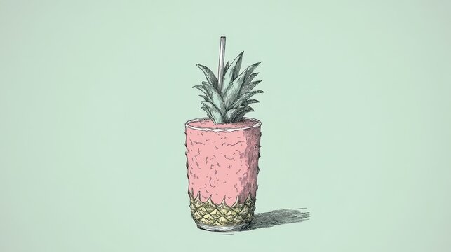 Stylized potted plant illustration soft pastel tones trendy aest