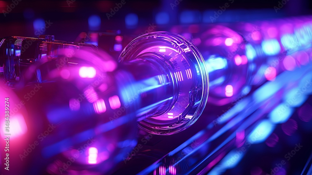 Aufkleber glowing purple and blue qubit array: abstract technological background