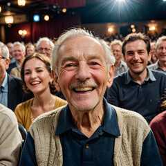 a group of people sitting in what appears to be an auditorium or theater. 