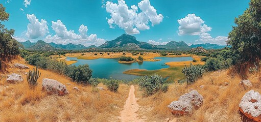 Serene Mountain Lake Vista: A Breathtaking Panorama