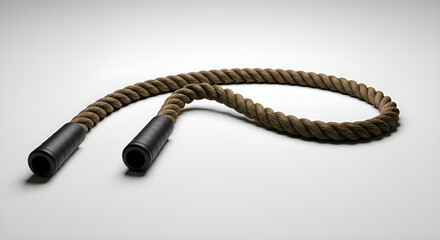 Gym battle rope with wrapped handles, placed on white background