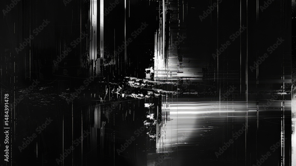 Leinwandbilder Abstract of complex glitch with pixel effect in dark background use shading and monochrome to express mysterious design or complexity through tiny object convey sense of horror digital scene. AIG53.
