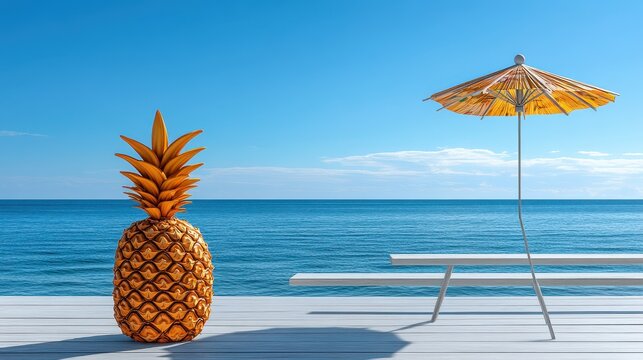 Golden pineapple seaside tropical escape idyllic azure ocean hor