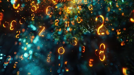 Abstract particles glowing bright colorful light. Dust with digital effect floating on wonderful scenery scatter around background convey sense of chaotic and energetic perfect for wallpaper. AIG53.