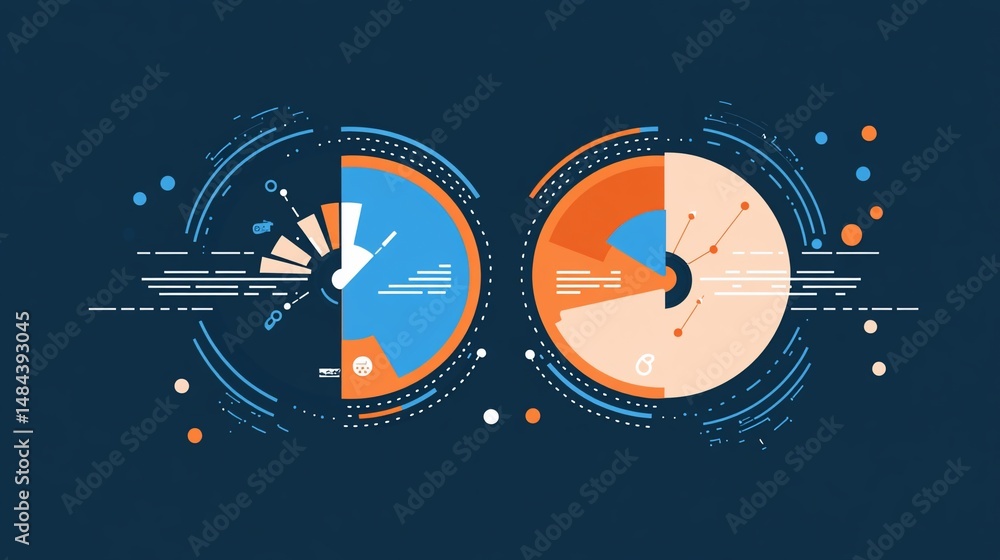 Poster abstract data visualization concept with pie charts and geometric elements
