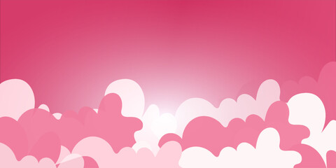 Happy Valentine's day blank background, beautiful paper cut clouds with 3d red hearts on pink background. Vector illustration. Papercut style. Place for text