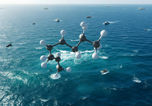Chemical compound model above ocean waves
