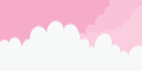 Pink Sky with Clouds. valentines Cartoon Background. Bright Illustration for Design.