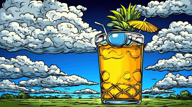 Refreshing Summer Cocktail with Pineapple Garnish Against a Brig