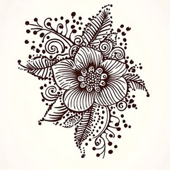 Intricate floral design, detailed petals & leaves