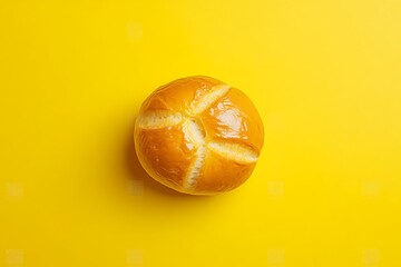 Single bread roll on vibrant yellow