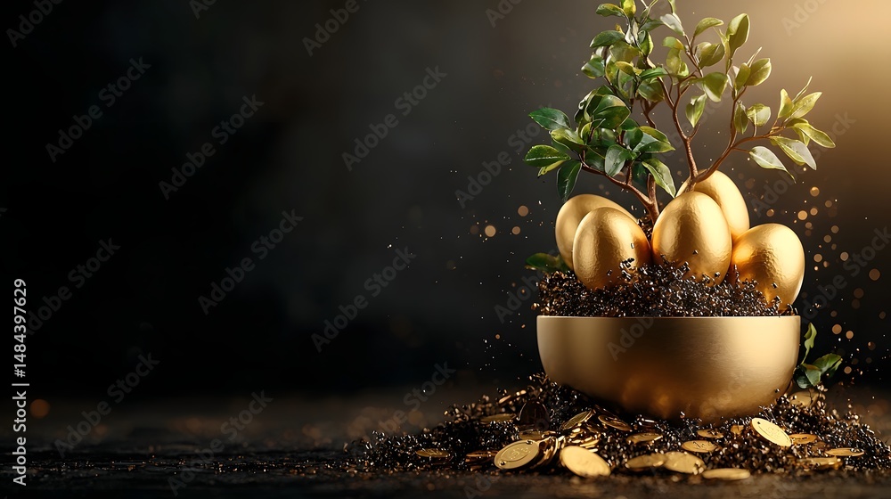 Aufkleber tree with golden eggs instead of fruit each labeled with a dividend yield percentage visualizing the