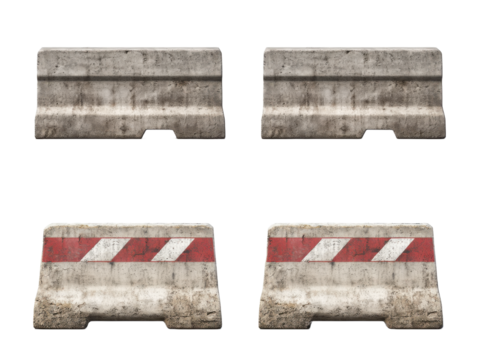 Set of construction road blocks with striped warning patterns.