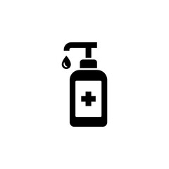 Hand sanitizer icon. Simple solid style. Gel, disinfect, antibacterial, wash, bottle pump, dispenser, container, soap, cleanser, health concept. Vector illustration isolated