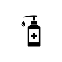 Hand sanitizer icon. Simple solid style. Gel, disinfect, antibacterial, wash, bottle pump, dispenser, container, soap, cleanser, health concept. Vector illustration isolated