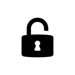 Unlock icon. Simple solid style. Locker, open, padlock, key, symbol, private, web, flat, password, safety, secure concept. Vector illustration isolated