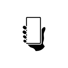 Hand holding phone icon. Simple solid style. Smartphone, cellphone, telephone, call, cellular, touch, web, internet concept. Vector illustration isolated