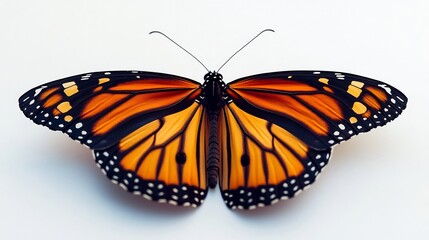 Fototapeta premium Artistic monarch butterfly portrait high quality photo with soft natural light detailed wing textures and crisp white background overlay cut out on isolated transparent removed background