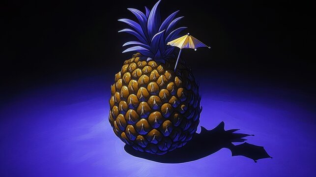 Tropical pineapple delight bathed in vibrant blue light a refres