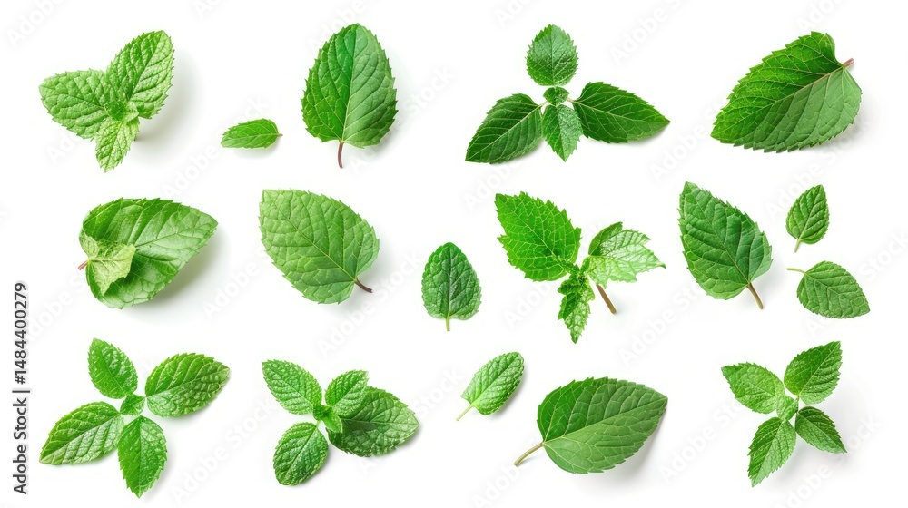 Poster tropical leaves frame with mint green with white background. macro photography of green leaves place