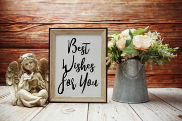 Best Wishes For You text on paper card with easel and elements decorated