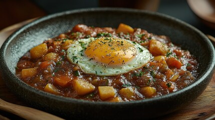 Savory stew with fried egg
