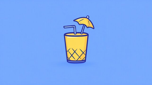 Vaporwave aesthetic cocktail with a miniature umbrella and a str