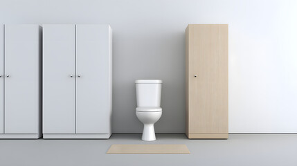 Modern clean white toilet placed centrally in a minimalist bathroom setting, showcasing hygiene, simplicity, and contemporary bathroom design aesthetics.
